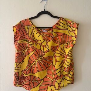 Manuhealii Yellow and Orange Cap Sleeve Blouse